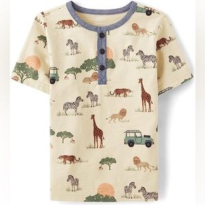 Gymboree,and Toddler Short Sleeve Henley Tops,Wild Safari,12-18 Months